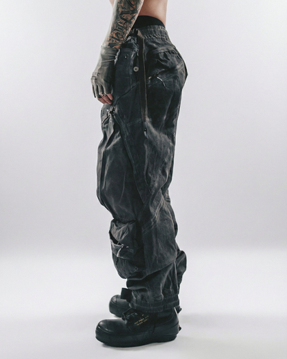 Post-Apocalyptic Washed 3D Panel Multi-Pocket Cargo Pants