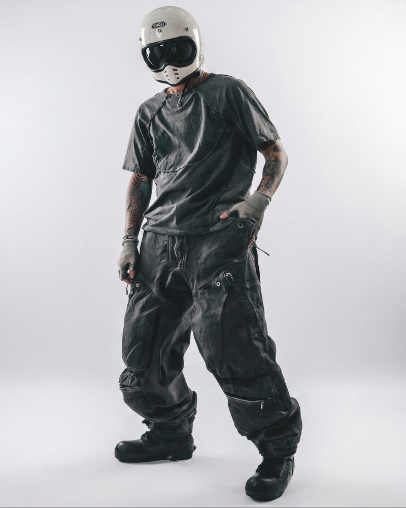 Post-Apocalyptic Washed 3D Panel Multi-Pocket Cargo Pants