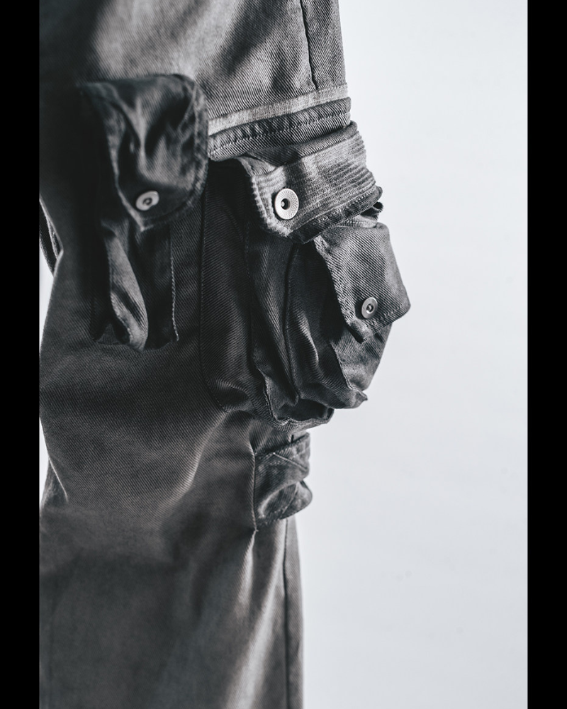 Post-Apocalyptic Washed Asymmetrical Multi-Pocket Flare Cargo Pants