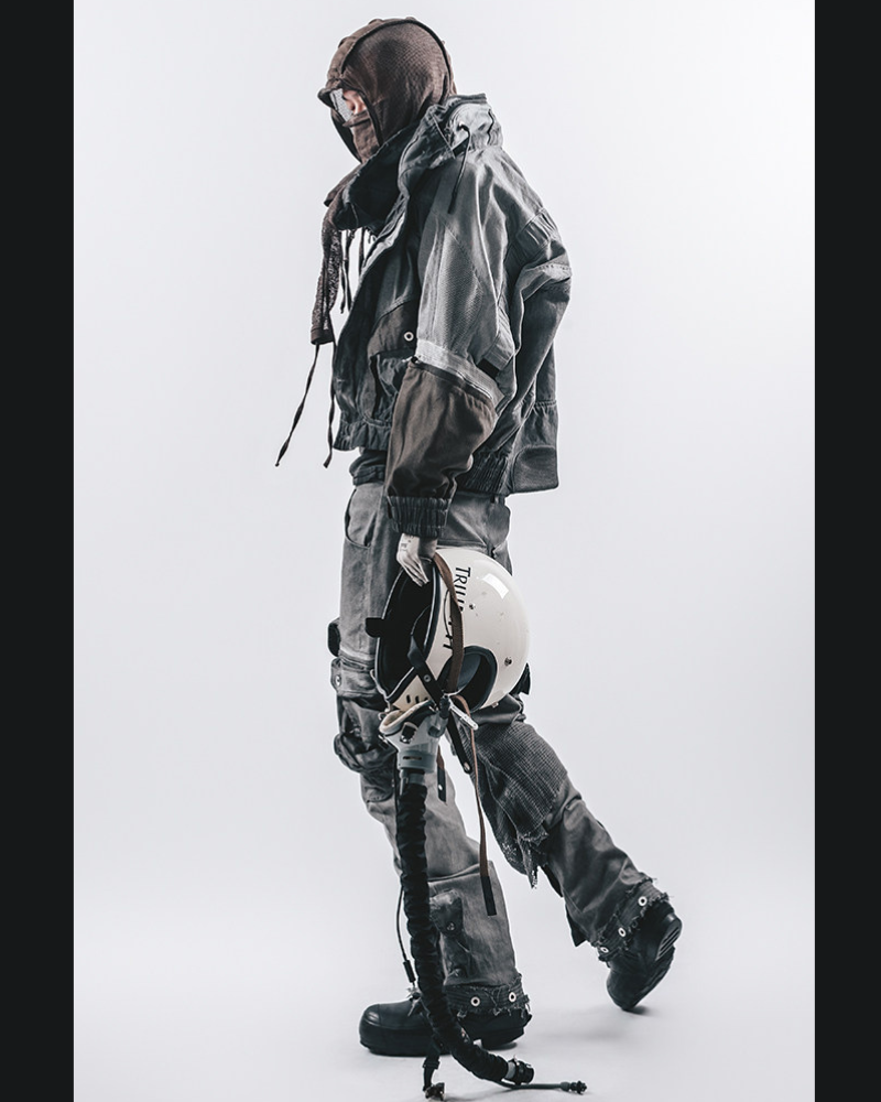 Post-Apocalyptic Washed Asymmetrical Multi-Pocket Flare Cargo Pants
