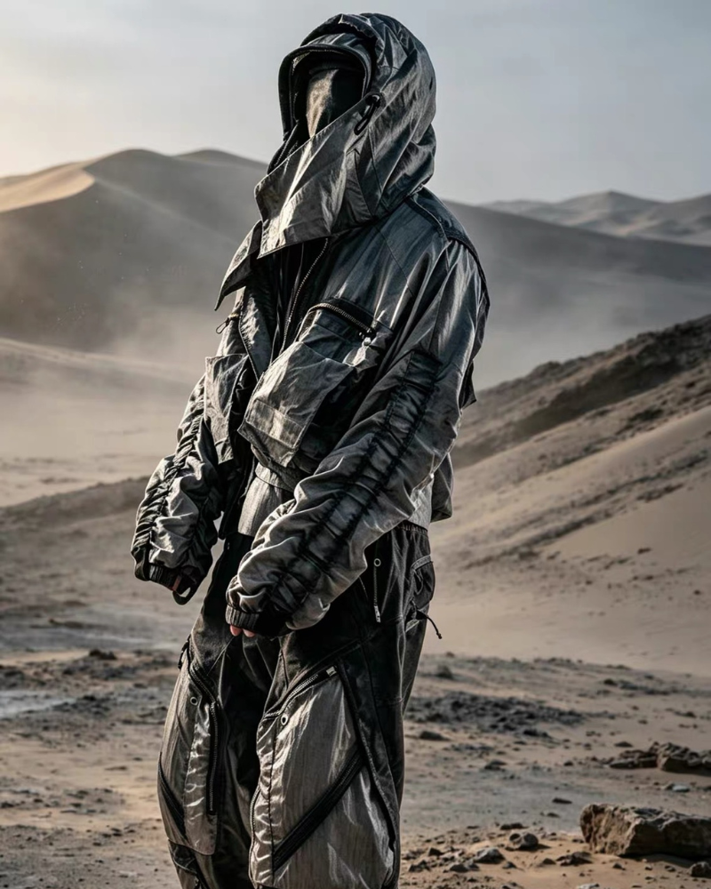Post-Apocalyptic Cropped Techwear Hooded Jacket