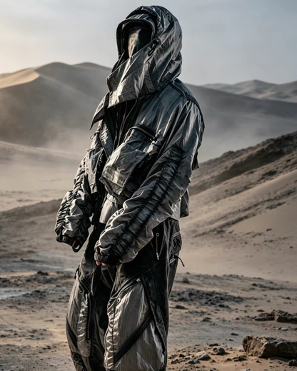 Post-Apocalyptic Cropped Techwear Hooded Jacket