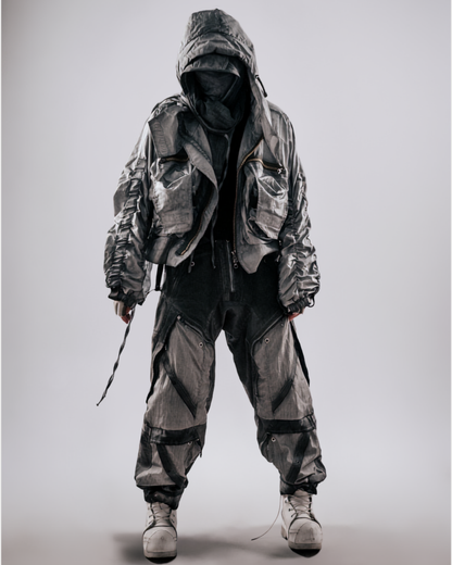 Post-Apocalyptic Cropped Techwear Hooded Jacket