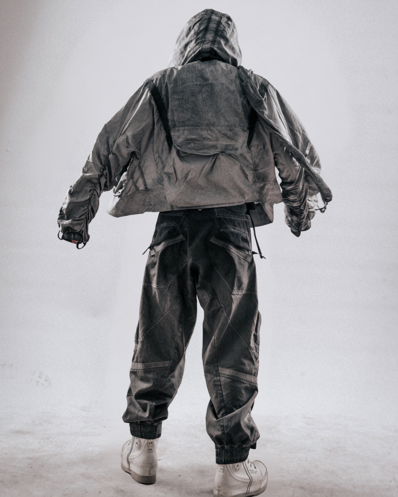 Post-Apocalyptic Cropped Techwear Hooded Jacket