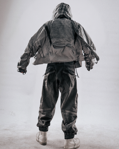 Post-Apocalyptic Cropped Techwear Hooded Jacket