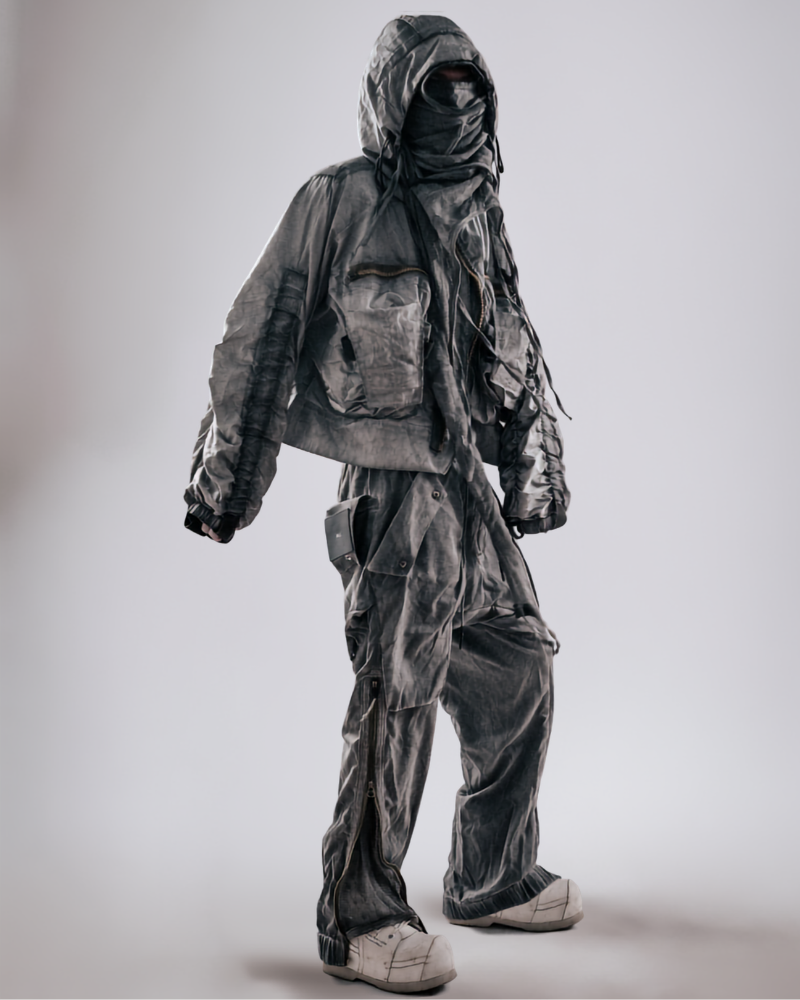 Post-Apocalyptic Cropped Techwear Hooded Jacket