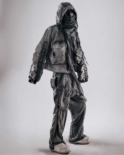 Post-Apocalyptic Cropped Techwear Hooded Jacket
