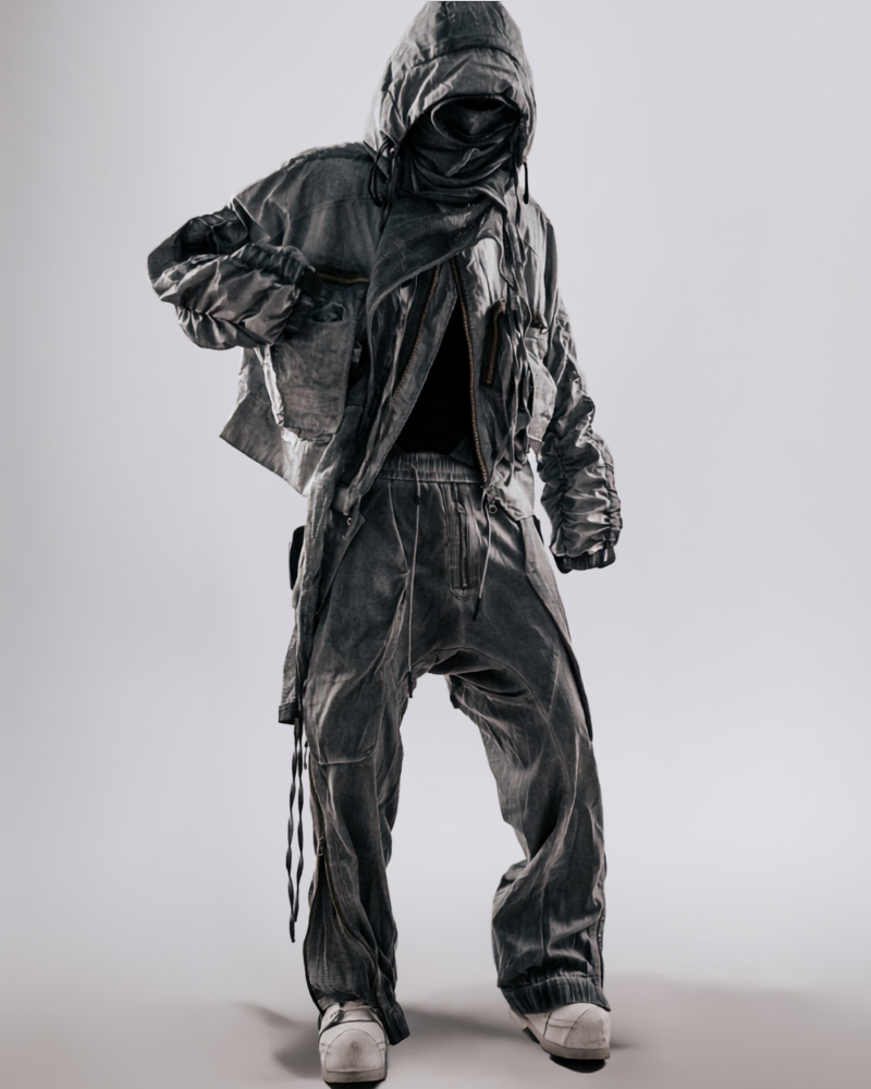 Post-Apocalyptic Cropped Techwear Hooded Jacket
