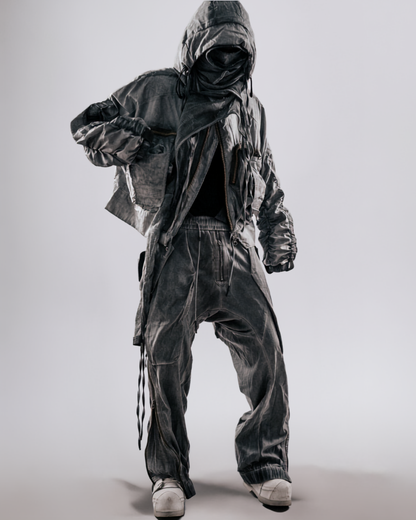 Post-Apocalyptic Cropped Techwear Hooded Jacket