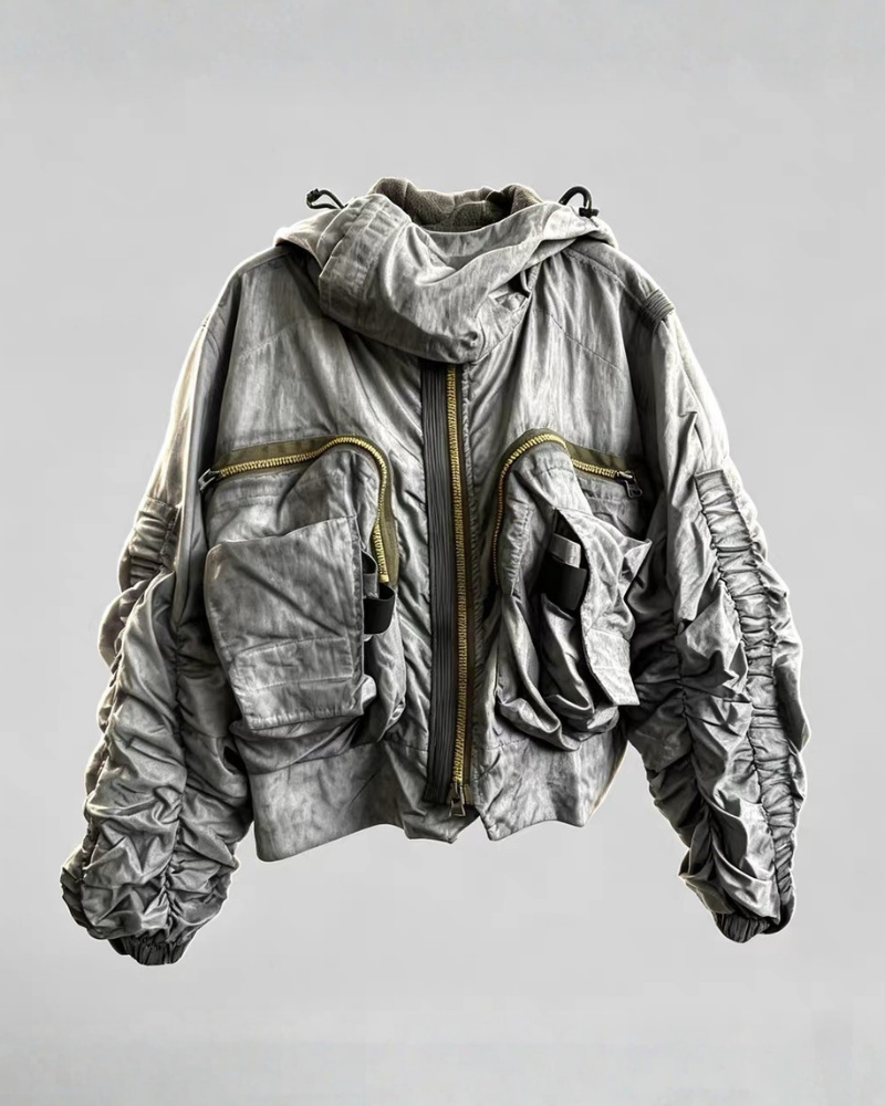 Post-Apocalyptic Cropped Techwear Hooded Jacket