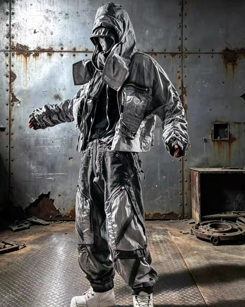 Post-Apocalyptic Cropped Techwear Hooded Jacket