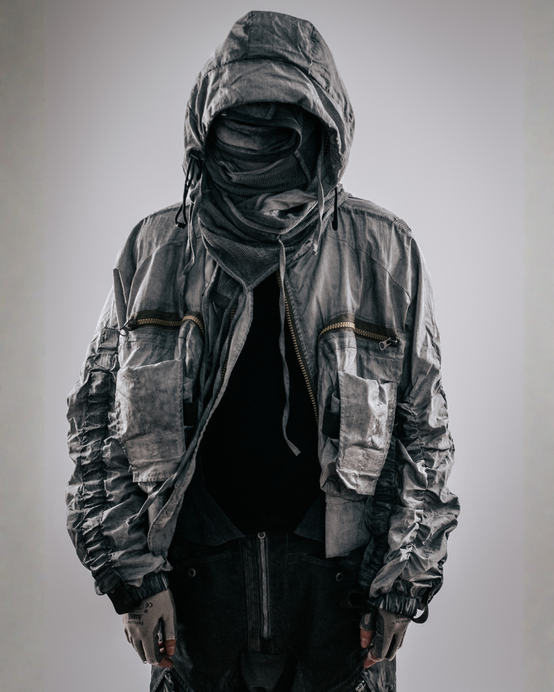 Post-Apocalyptic Cropped Techwear Hooded Jacket