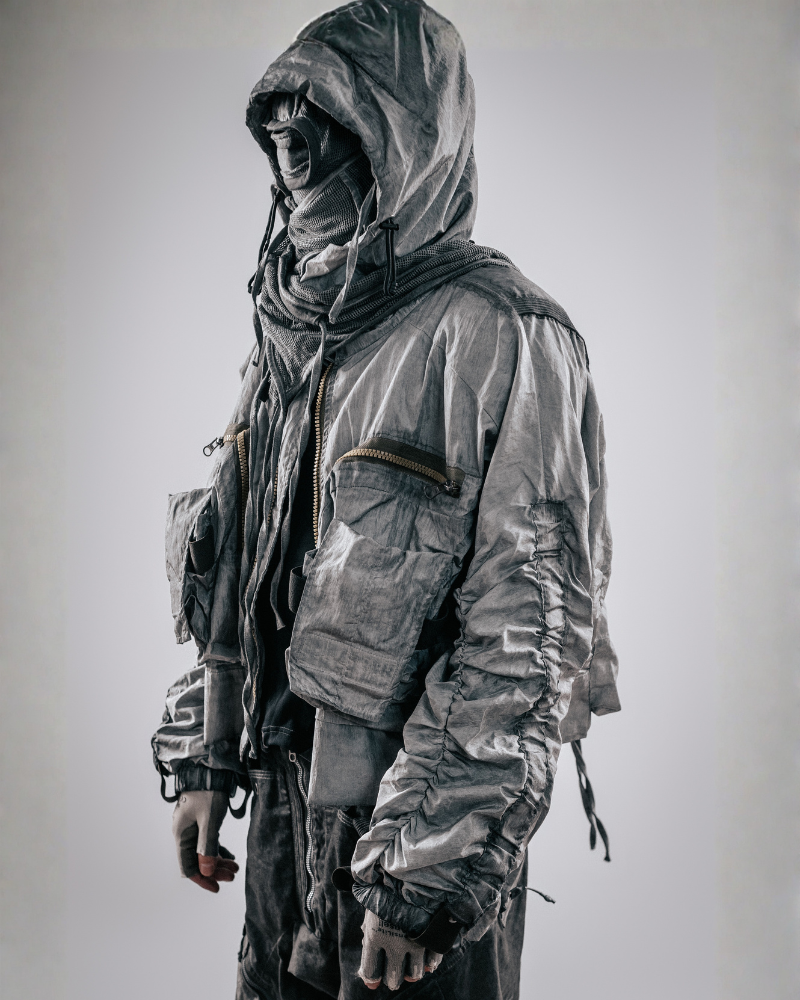 Post-Apocalyptic Cropped Techwear Hooded Jacket