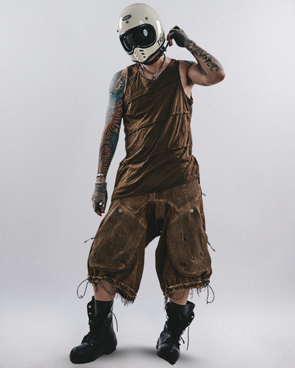 Post-Apocalyptic Distressed Mesh Drop Crotch Shorts