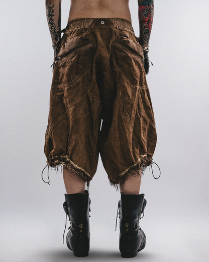 Post-Apocalyptic Distressed Mesh Drop Crotch Shorts