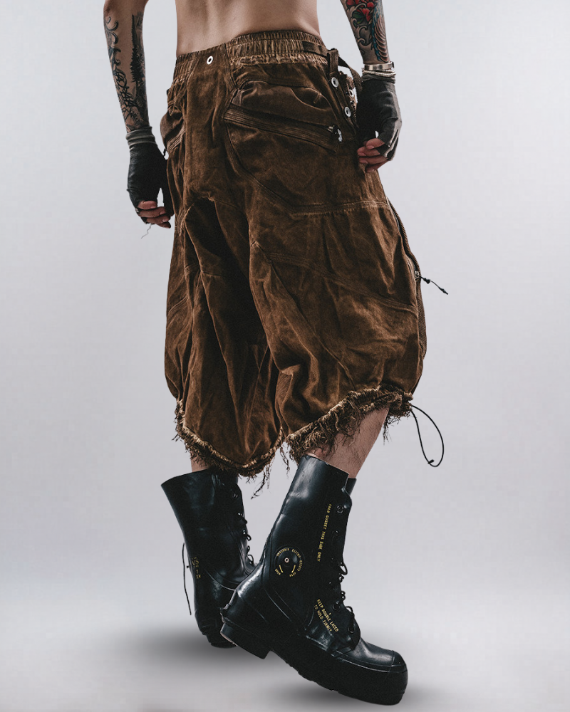 Post-Apocalyptic Distressed Mesh Drop Crotch Shorts