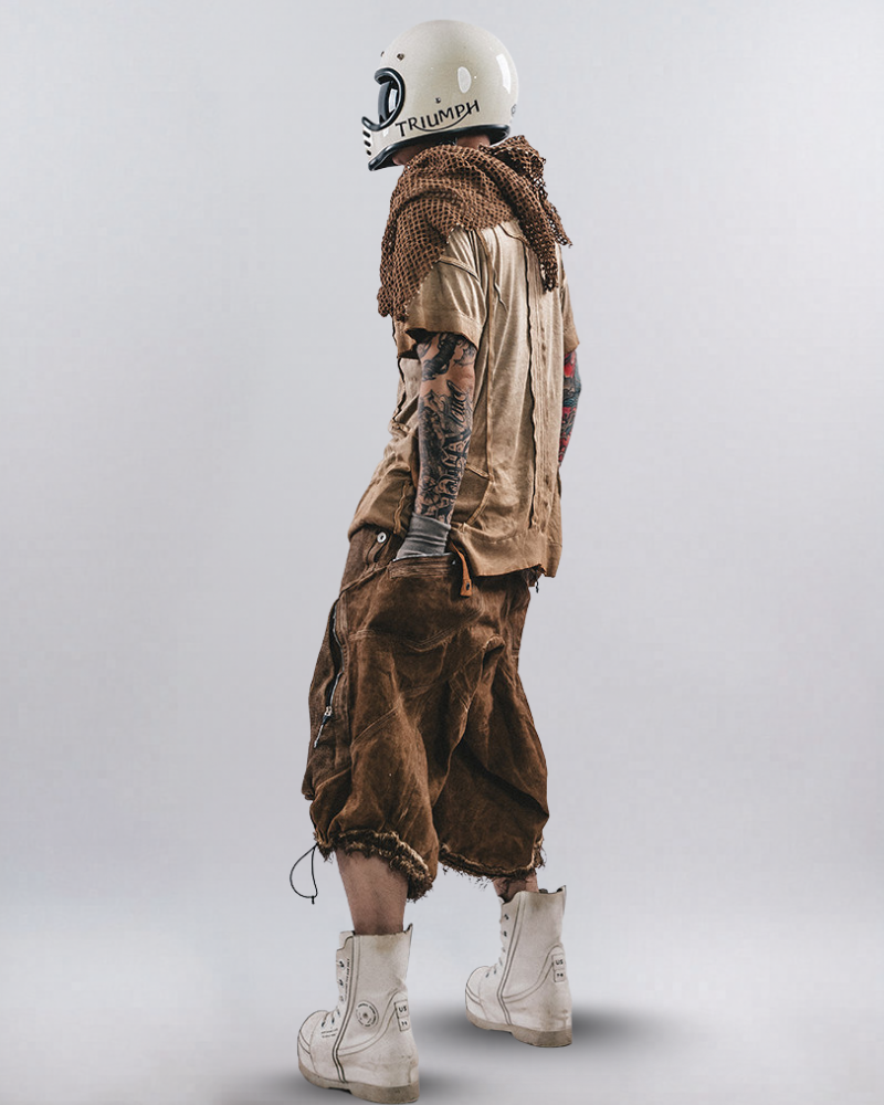 Post-Apocalyptic Distressed Mesh Drop Crotch Shorts
