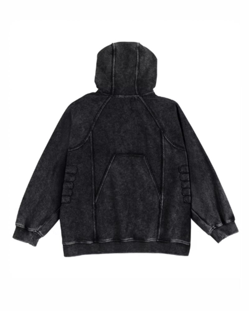 Post-Apocalyptic Geometric Panel Split Distressed Hoodie
