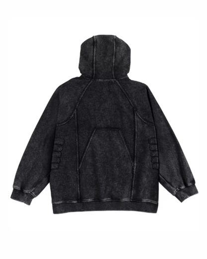 Post-Apocalyptic Geometric Panel Split Distressed Hoodie