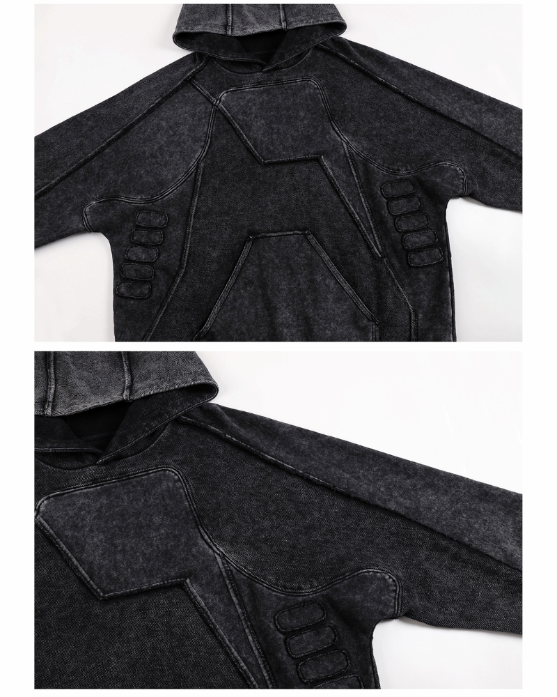 Post-Apocalyptic Geometric Panel Split Distressed Hoodie