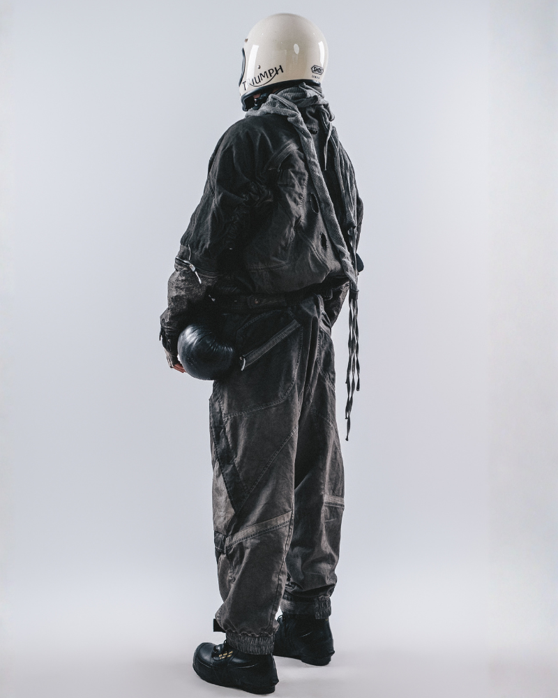 Post-Apocalyptic Washed Multi-Pocket 3D Bomber Jacket