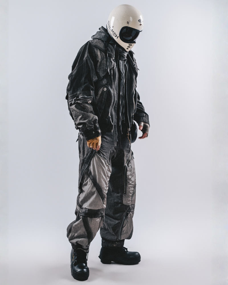Post-Apocalyptic Washed Multi-Pocket 3D Bomber Jacket