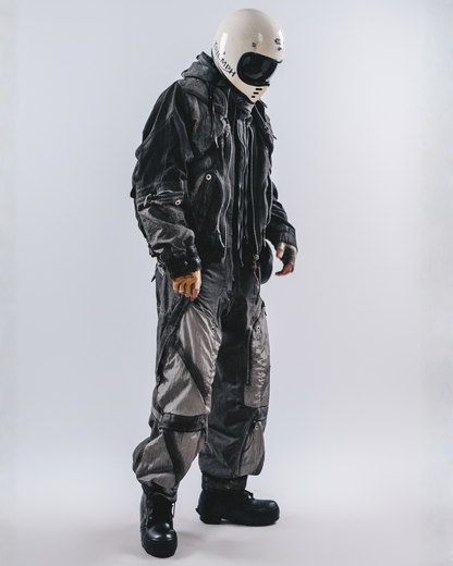 Post-Apocalyptic Washed Multi-Pocket 3D Bomber Jacket