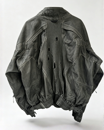 Post-Apocalyptic Washed Multi-Pocket 3D Bomber Jacket