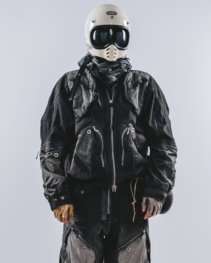 Post-Apocalyptic Washed Multi-Pocket 3D Bomber Jacket