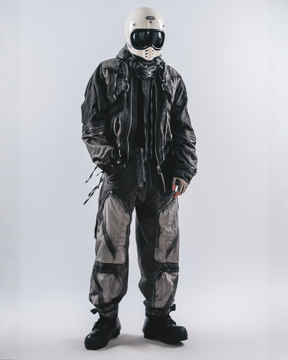 Post-Apocalyptic Washed Multi-Pocket 3D Bomber Jacket