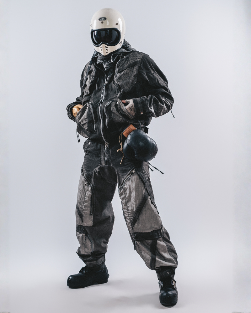 Post-Apocalyptic Washed Multi-Pocket 3D Bomber Jacket
