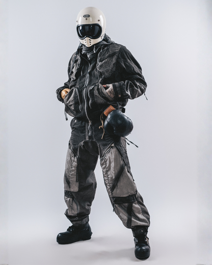 Post-Apocalyptic Washed Multi-Pocket 3D Bomber Jacket