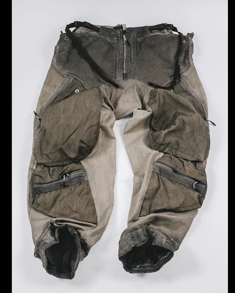 Post-Apocalyptic Washed 3D Panel Multi-Pocket Cargo Pants