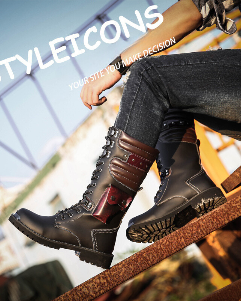 Techwear Unisex Motorcycle Black Knee High Boots