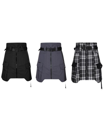 Punk High Waist Cargo Plaid Skirt
