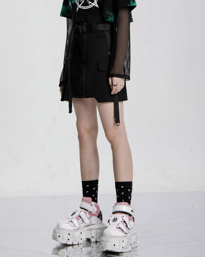 Punk High Waist Cargo Plaid Skirt