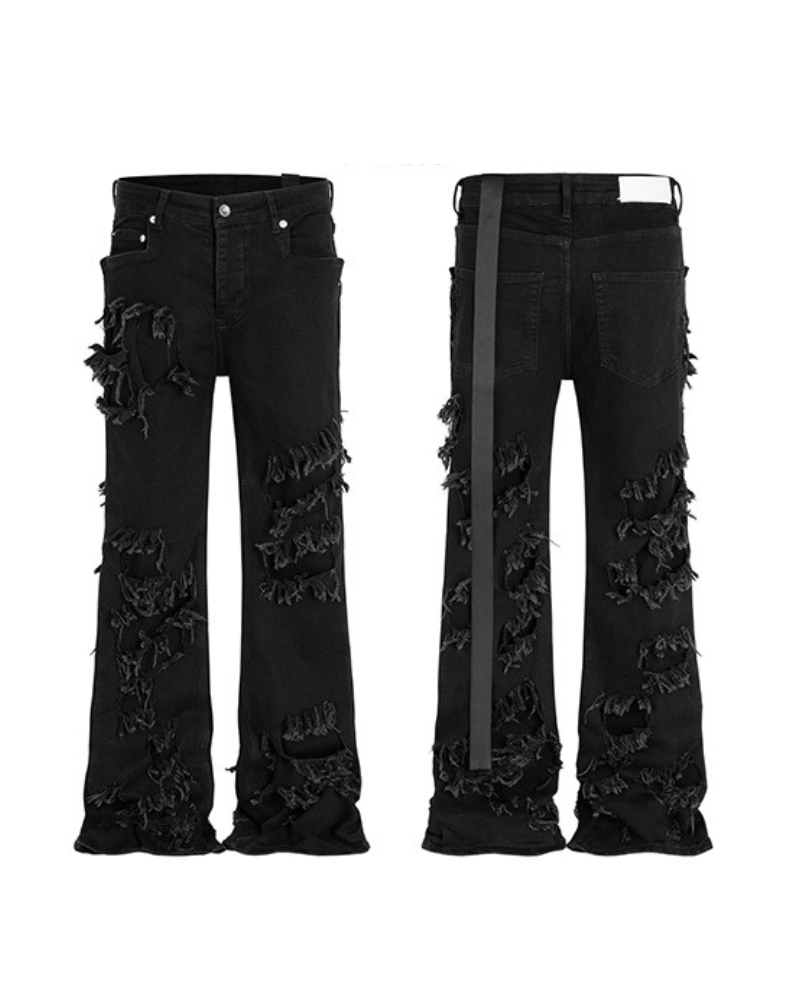 Punk Opium Style Raw Edge Y2K Flared Jeans
