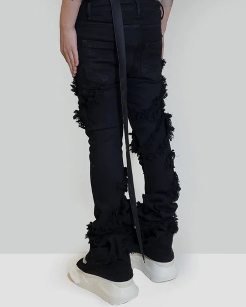 Punk Opium Style Raw Edge Y2K Flared Jeans