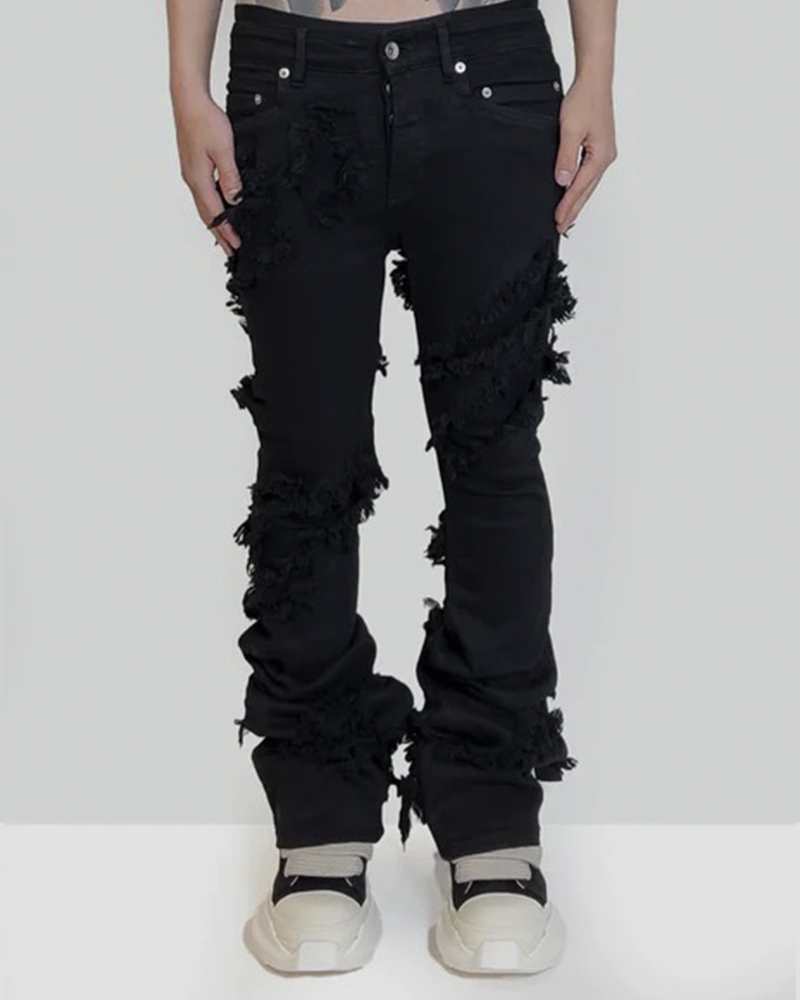Punk Opium Style Raw Edge Y2K Flared Jeans