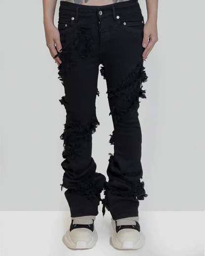 Punk Opium Style Raw Edge Y2K Flared Jeans