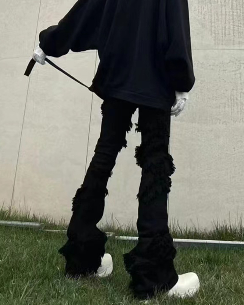 Punk Opium Style Raw Edge Y2K Flared Jeans