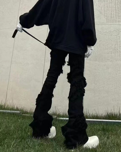 Punk Opium Style Raw Edge Y2K Flared Jeans