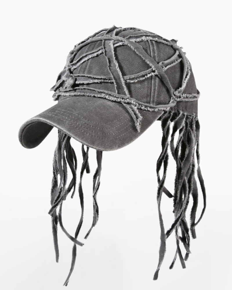 Punk Distressed Crisscross Fringe Baseball Cap