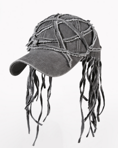 Punk Distressed Crisscross Fringe Baseball Cap