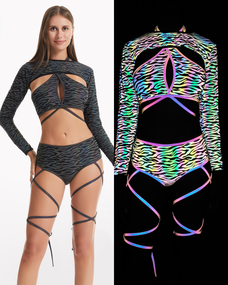 Reflective Rave Clothing Cross Strap Shiny Swimsuit