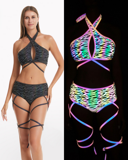 Reflective Rave Clothing Cross Strap Shiny Swimsuit