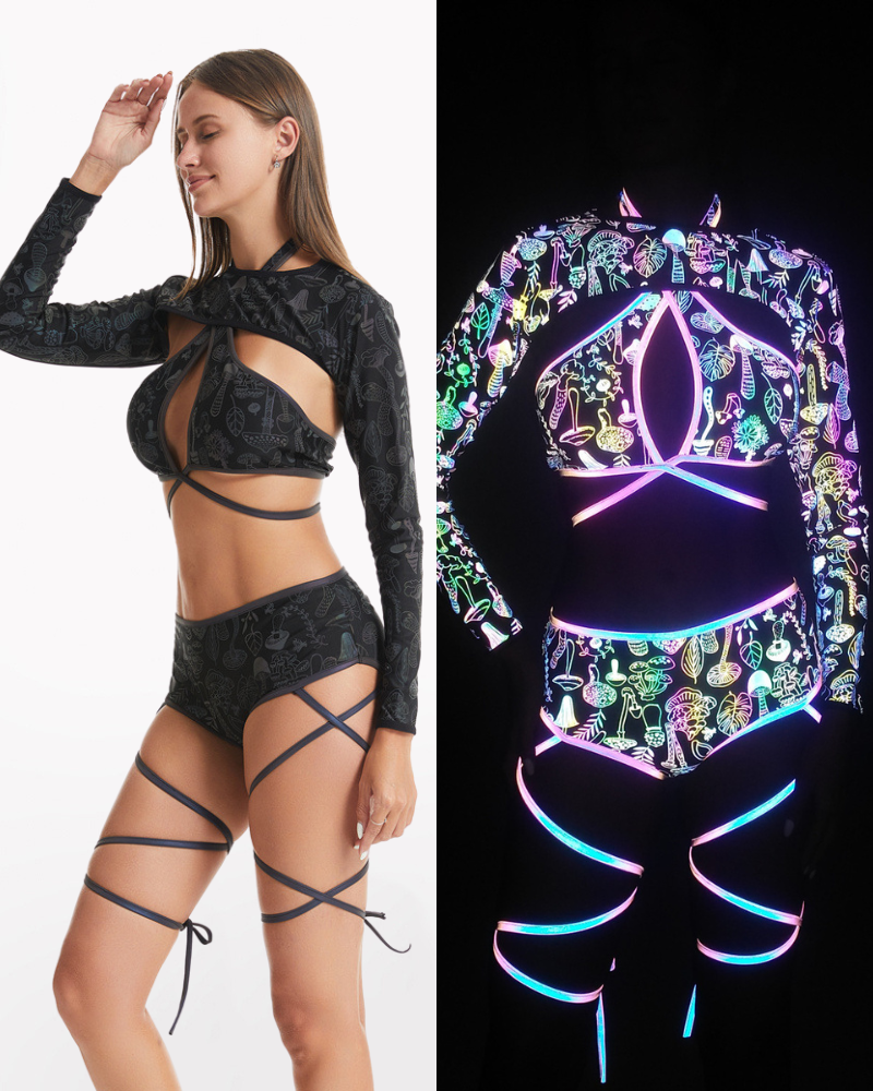 Reflective Rave Clothing Cross Strap Shiny Swimsuit