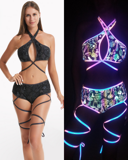Reflective Rave Clothing Cross Strap Shiny Swimsuit