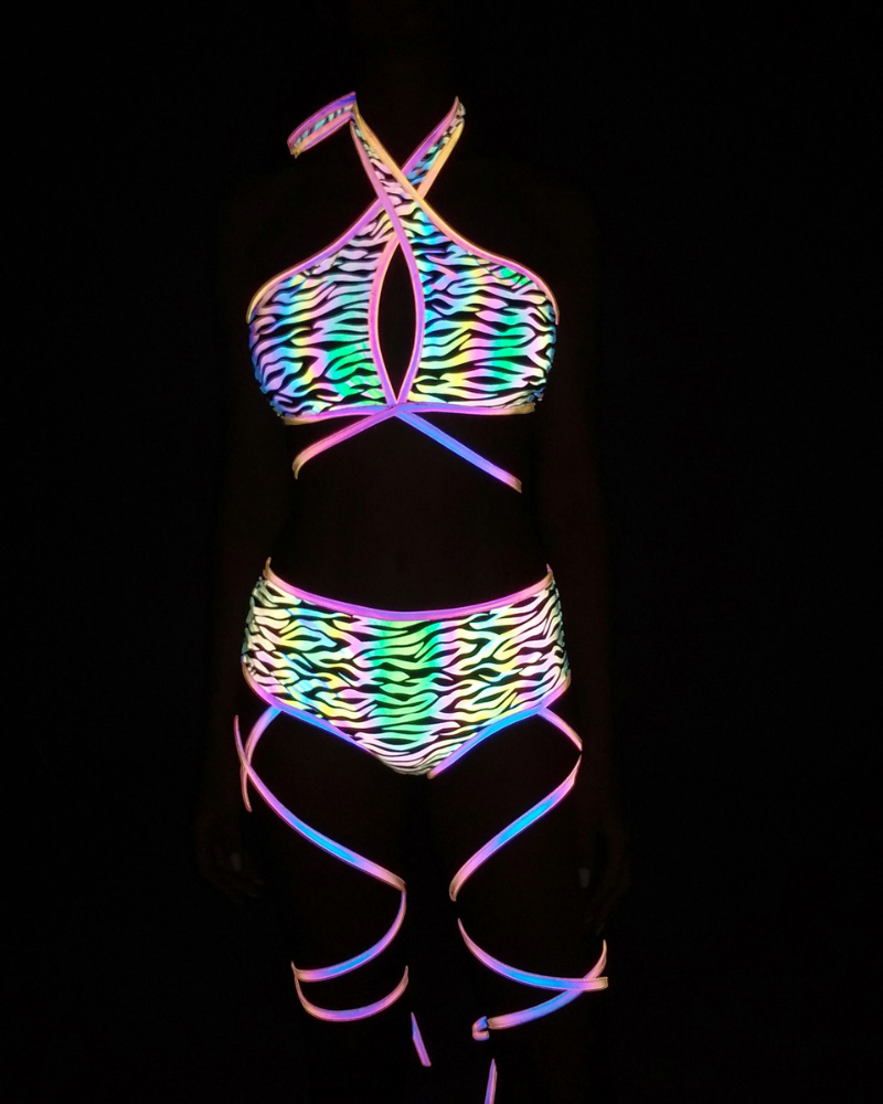 Reflective Rave Clothing Cross Strap Shiny Swimsuit