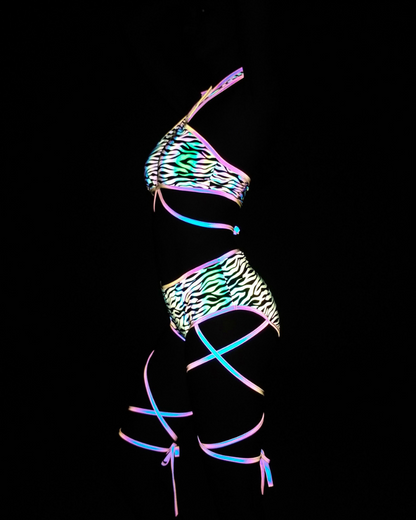 Reflective Rave Clothing Cross Strap Shiny Swimsuit